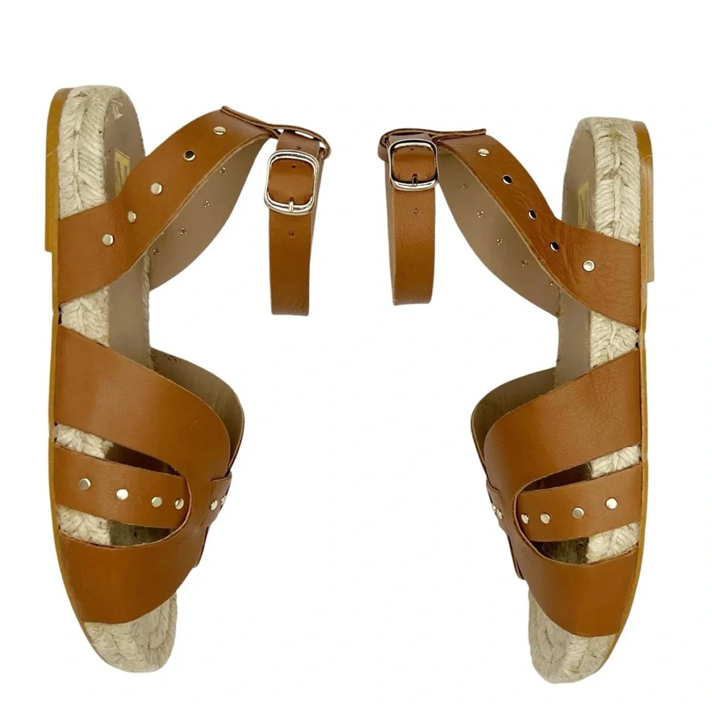 Bruno Magli Perla Leather Sandal Cognac Leather Womens Size 7 Espadrille New NWT